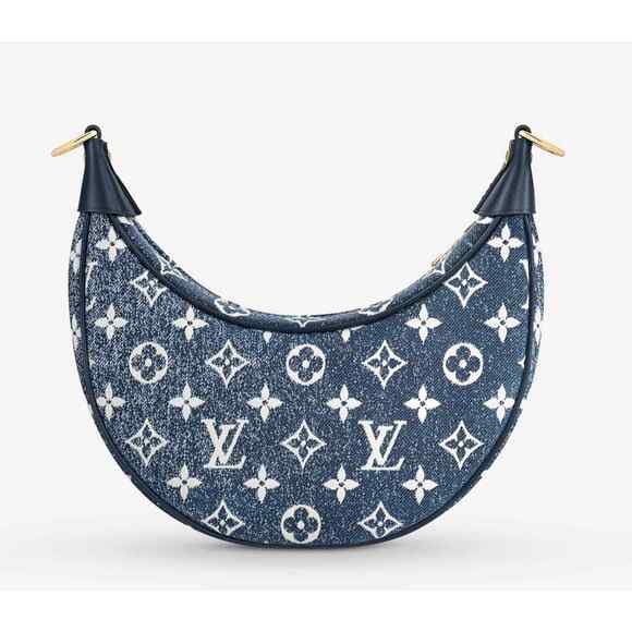 Louis Vuitton Loop Blue Denim Monogram Gold Chain Moon Crossbody Shoulder Bag - Picture 8 of 12